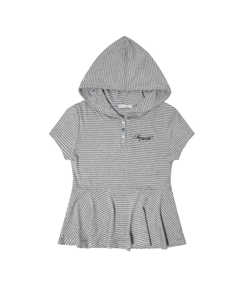FANCY CLUB Striped Hooded Flare Top (Gray) F26Qb072