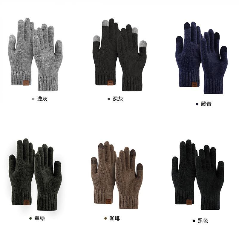 Vinterhandskar herr varma och kalla handskar utomhus dubbla lager köldsäkra förtjockade sammet stickade handskar