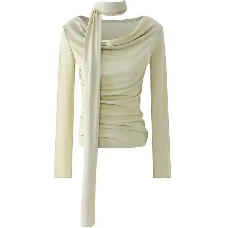 

Футболка Fairycore Halter, женская одежда, длинный рукав, корейская мода, шикарные однотонные футболки, женские топы, женский дизайн, Y2k XL зелёный