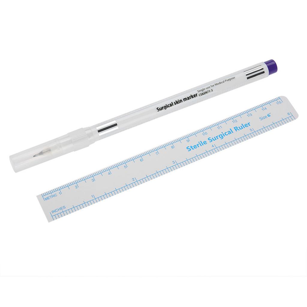 Sterilized Eyebrow Tattoo Medical Surgical Skin Marker Pen With Ruler Measuring Tool