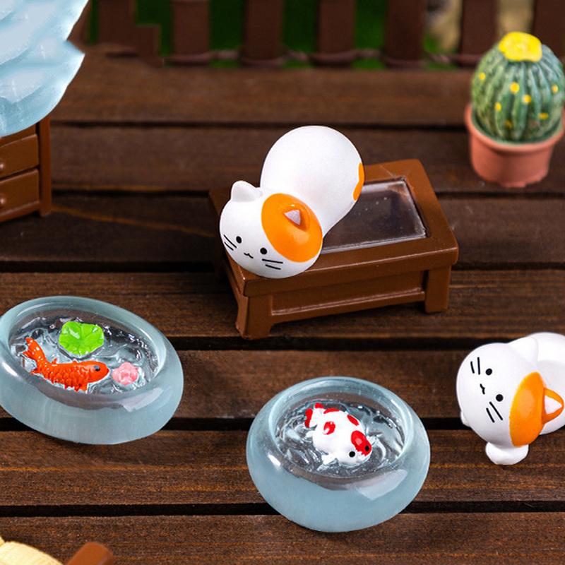 4Pcs/Set Dollhouse Miniature Simulation Koi Fish Tank Dolls House Round Fish Tank Model Dollhouse Mini Furniture Decoration