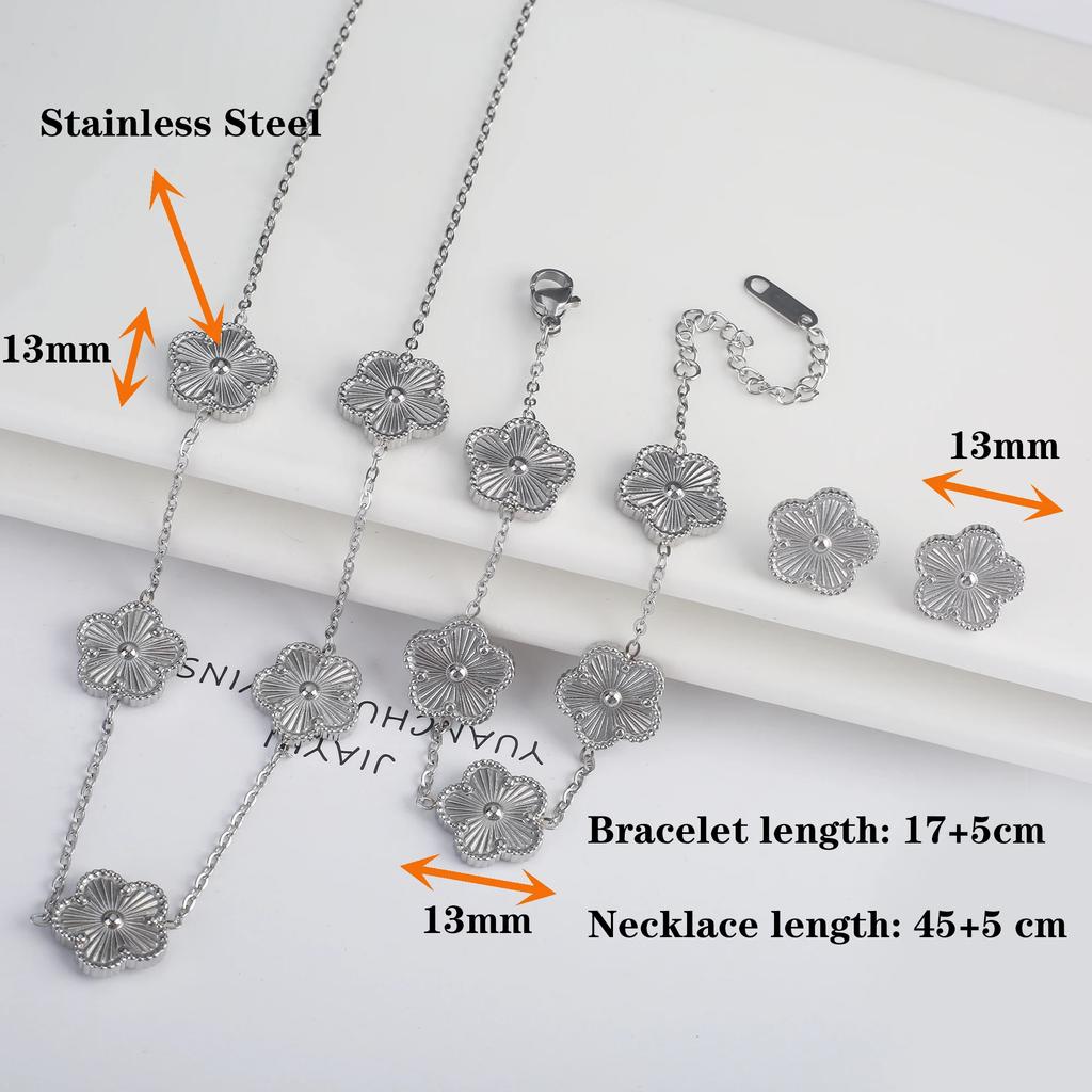 Stainless Steel Laser Five Leaf Flower Petal Adjustable Clover Bracelet Classic for Woman Girl Jewelry Party Gift