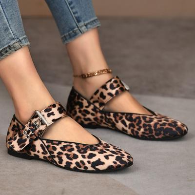 Zapatos de Ballet de Leopardo de Diseño de Primavera 2025 para Mujer, Verano Casual, Planos de Punta Redonda para Bailar, Fiesta, Prom, Tallas Grandes 41 42