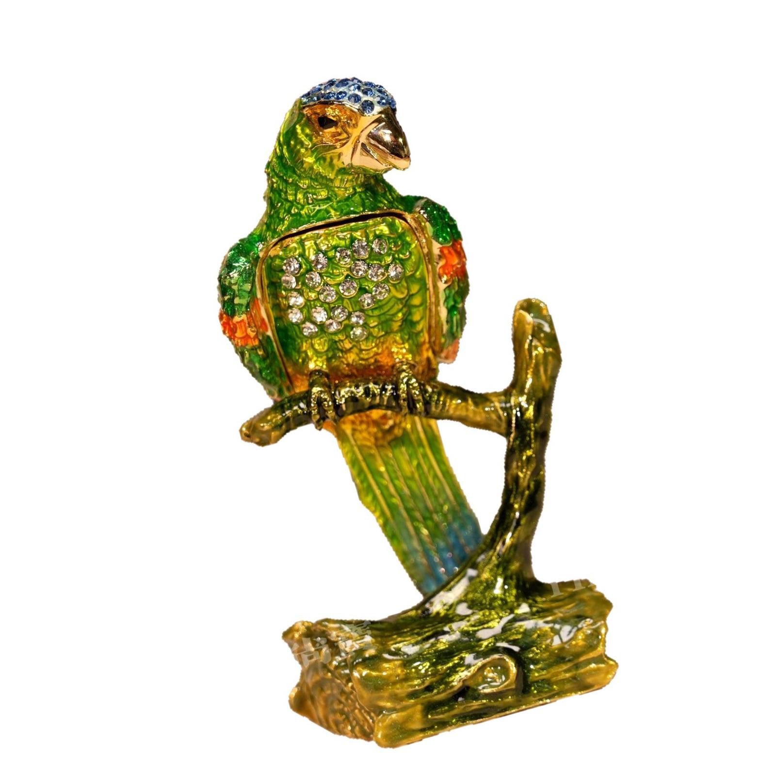 

Vintage Styles Parrots Jewelry Case With Colorful Enameled Finish And Portable Desktop Size 1