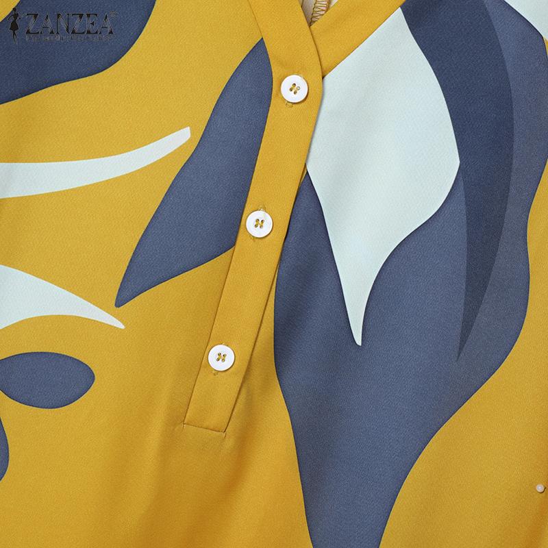 ZANZEA Women Casual V-Neck Short Sleeve Loose Print Summer Dress