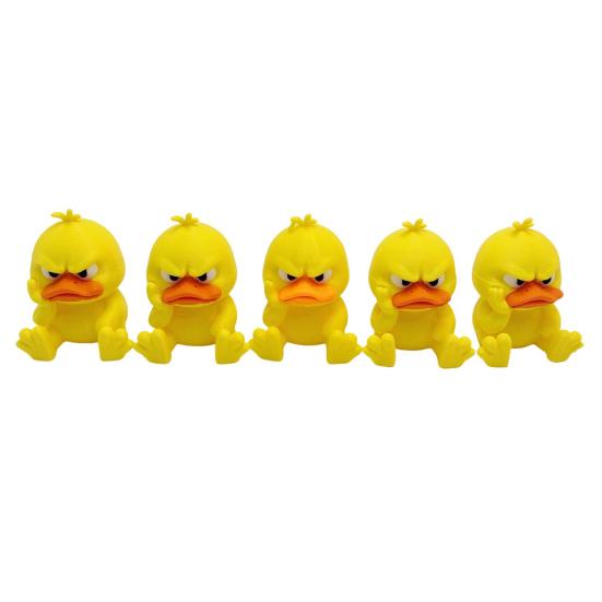 Cartoon Angry Duck Figurine 3D Printed Frowning Sitting Duck Statue Sculpture Little Blue Yellow Duck Ornament Decoration