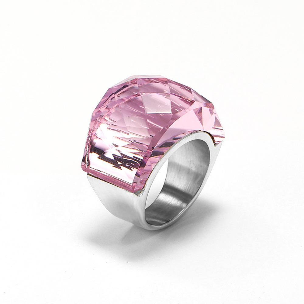 Titanium Steel Bold Gradient Ring Semi-Transparent Multi-Color Zircon Jewelry Edgy Stackable Everyday Accessories