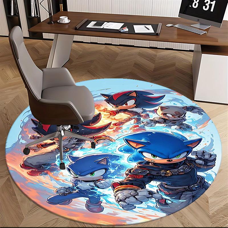 1pc Sonic the Hedgehog Anime Cartoon Design Round Carpet - Office Chair Mat, Non-Slip Rug for Home Decor, Living Room, Bedroom, Game Room, Dormitory,