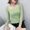 Lace Base Layer Women's Spring Autumn Beautiful Square Neck Inner Slim Fit Long Sleeve T-shirt Top