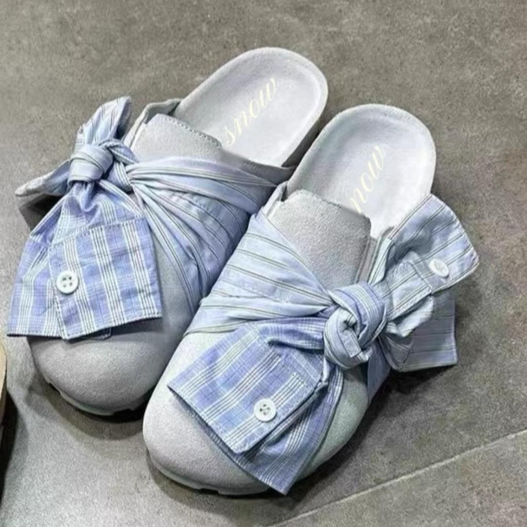 Retro plaid bag head half slippers women's summer wear new one-pedal lazy single shoes flat sandals