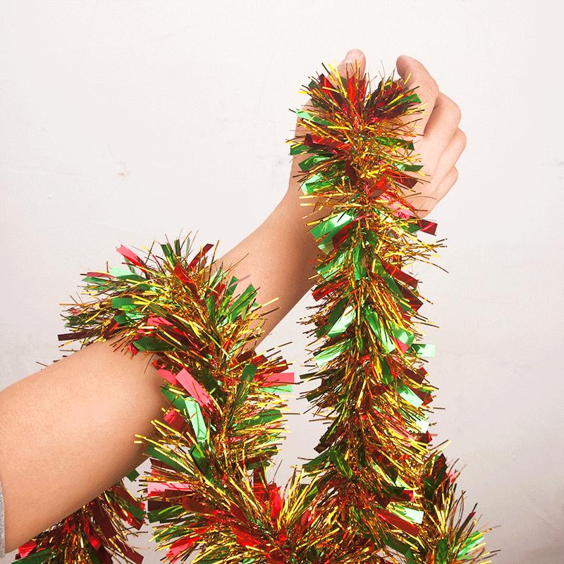 Christmas Tinsel Garland Thick Hanging Decorations for Xmas Party Indoor Outdoor (Without Battery)  for Festive Decorations