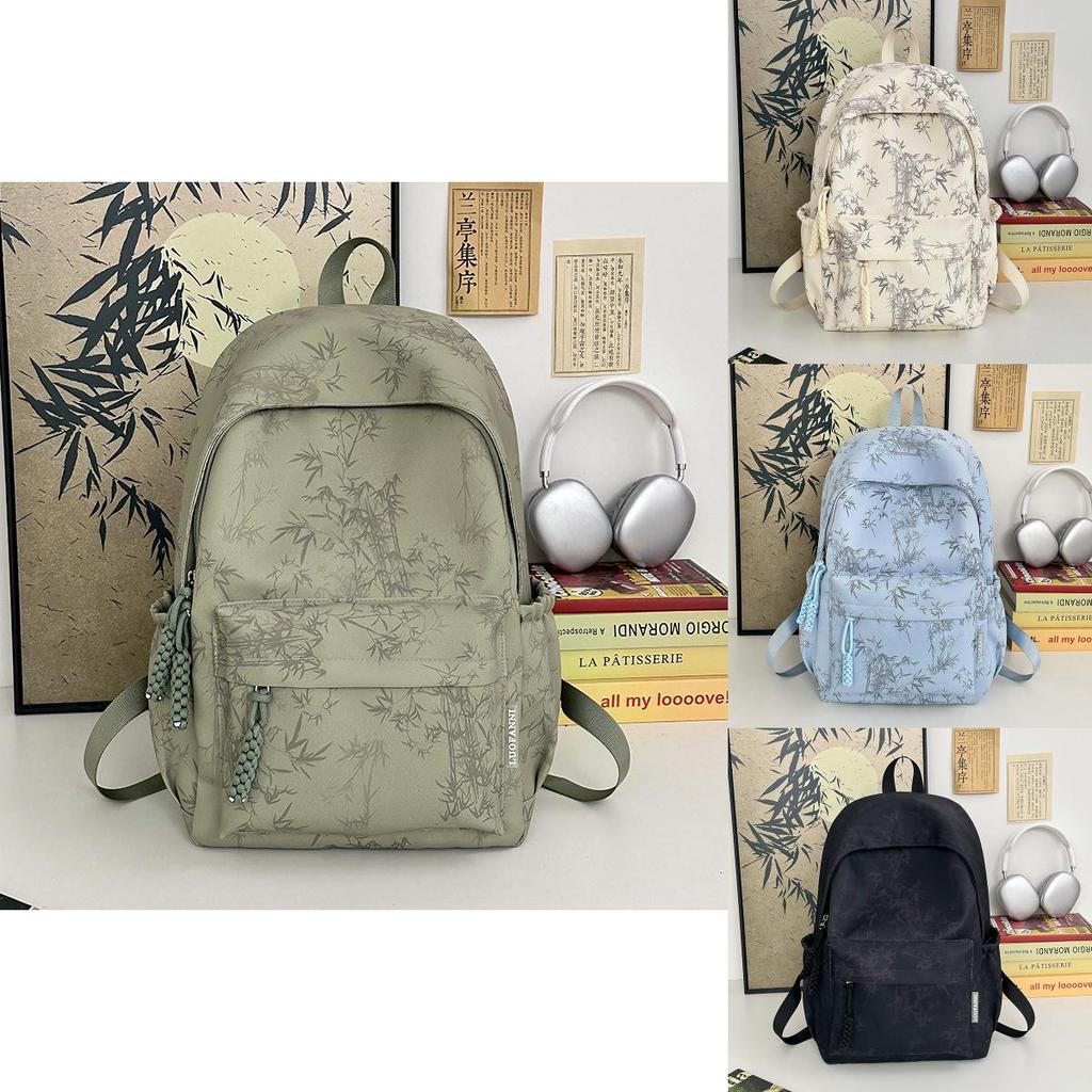 Simple Solid Color Bamboo Pattern Student Backpack For College And Daily Commuting