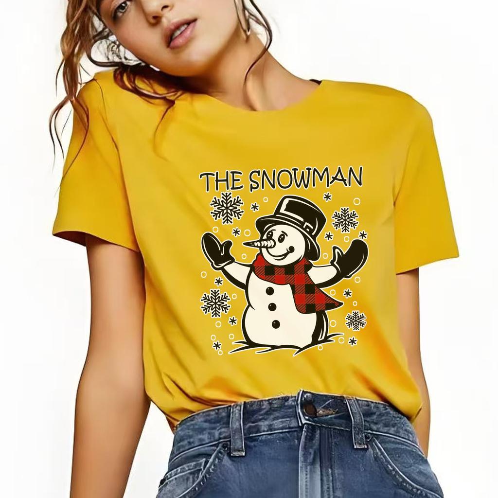 Fashionable Christmas Happy SnowUnisex Printed Pattern Tshirt Short Sleeve Round Neck Versatile Womens Tshirt