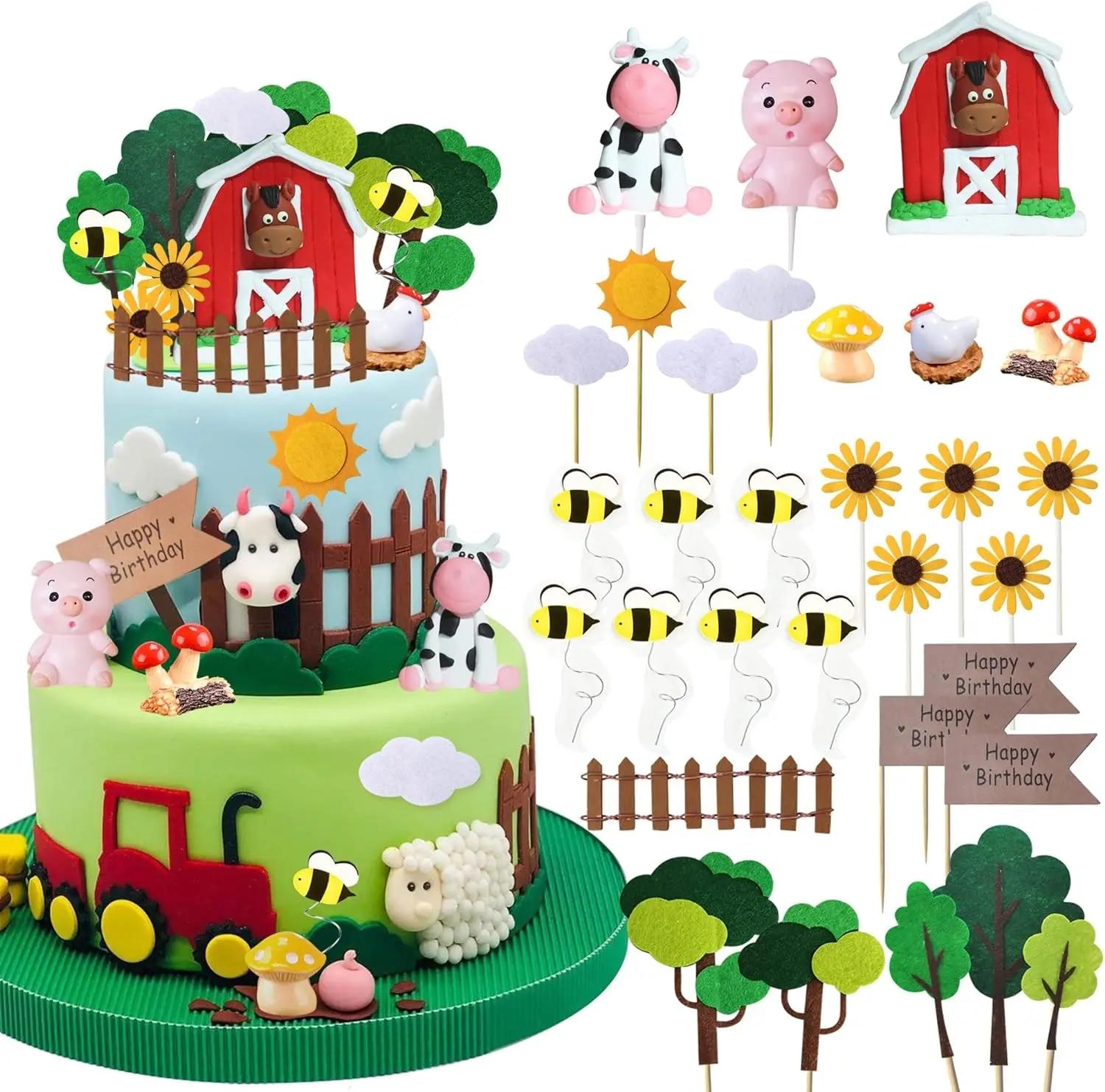30 PCS Farm Animal Cow Cake Topper Decorations for Farm Animal Theme Birthday Baby Shower Party M