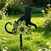 Katze Metall Dekorativer Gartenstecker Schwarze Katze Blumen Silhouette Statue für Außenhof Terrasse Rasen Dekoration