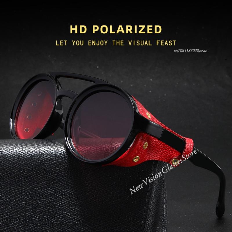 Retro Sunglasses Men Women Leather Round Glasses Vintage Goggles Anti Wind Outdoors Sports Sun Glasses Uv400