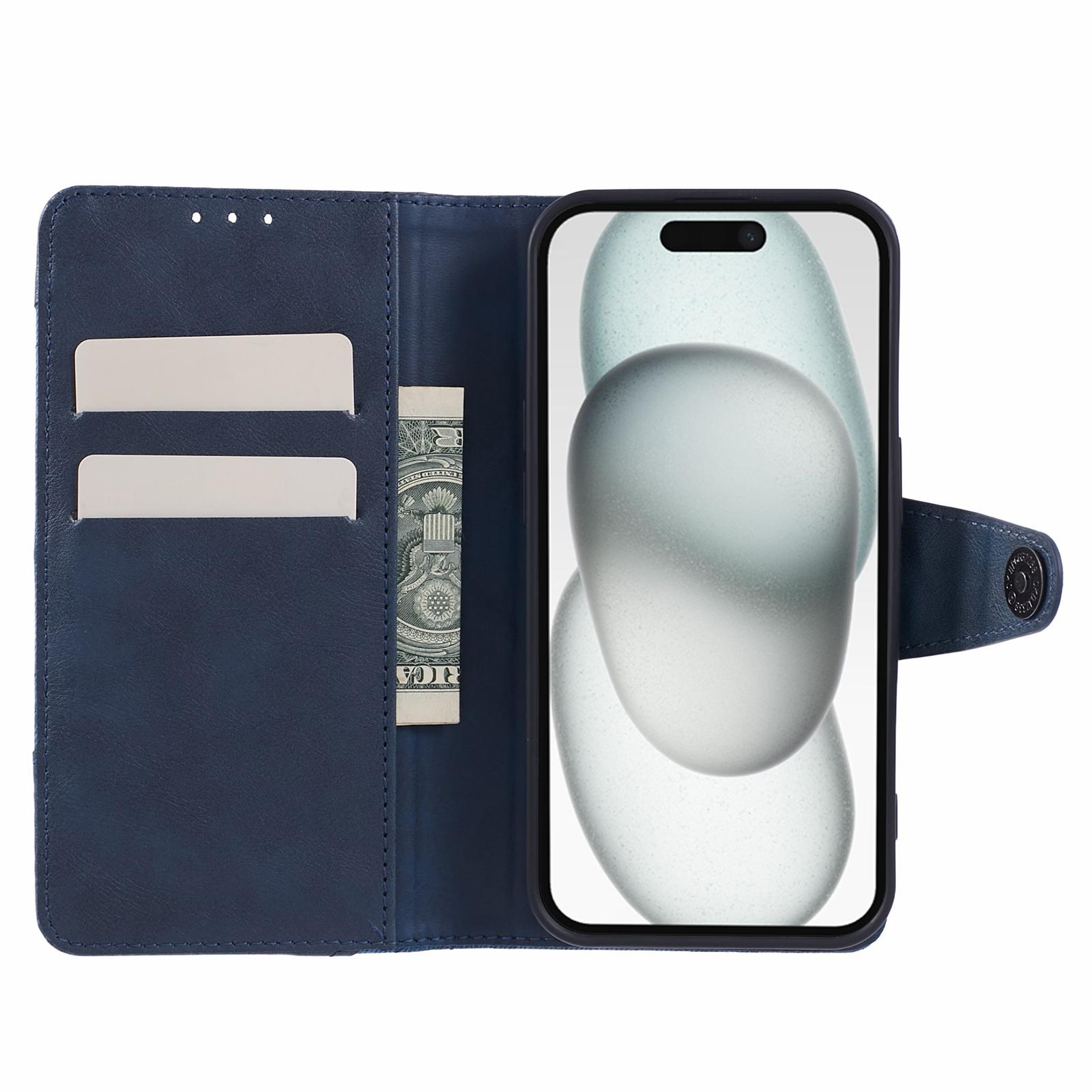 

For Xiaomi Redmi A3/Poco C61 4G Case Crazy Horse Texture Splicing Phone Wallet Cover Dark Blue