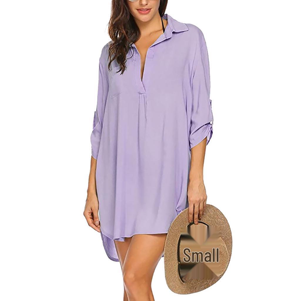 Patchwork Women's V-neck Swim Cover-up: 2025 Spring/Summer Fashion Beach Sun Protection Dress.