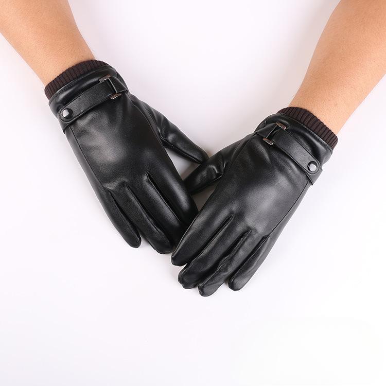 Autumn and Winter Warm Gloves PU Leather Men's Touch Screen Gloves Outdoor Riding Cold Proof Plus Velvet Thickened Mobile Phone Gloves