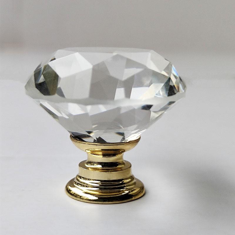 Gold Bottom 40mm Crystal Glass Drawer Knob Handle