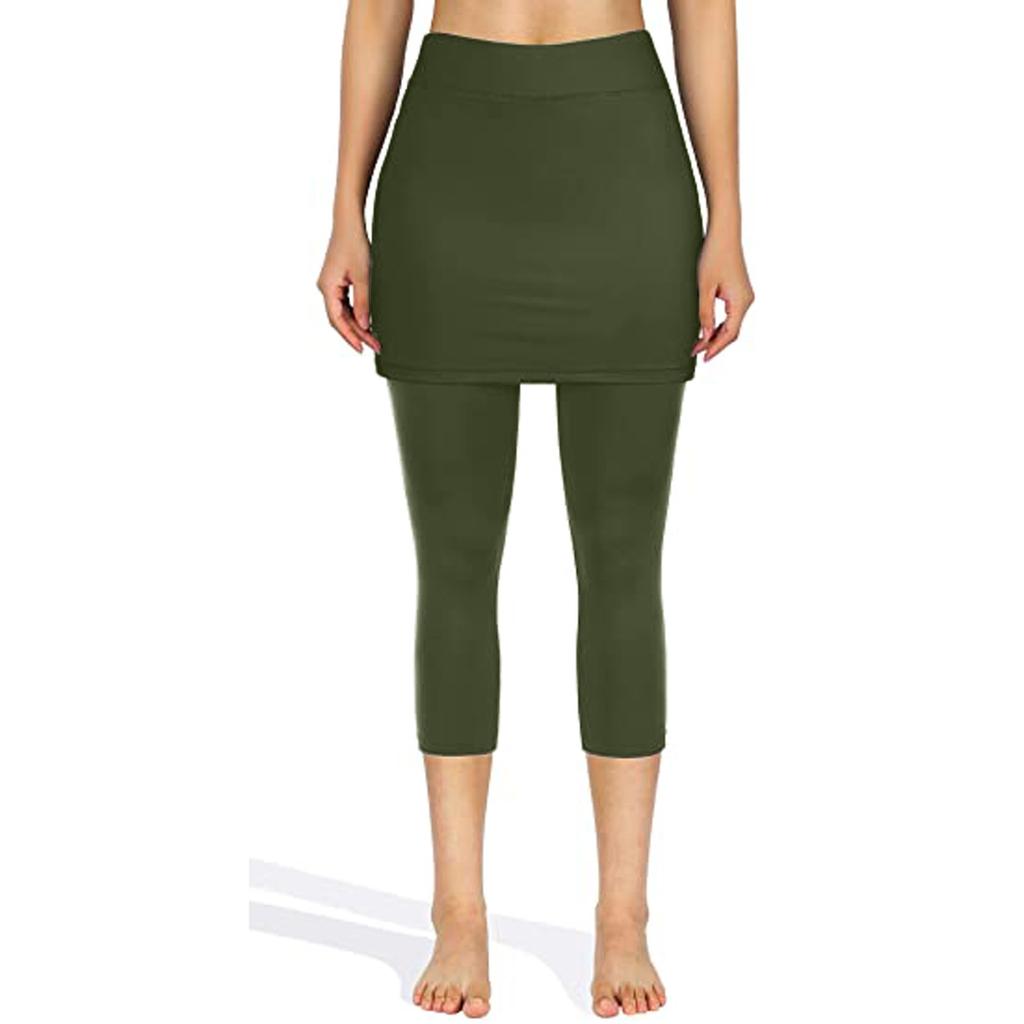 Frauen Tennis Rock Leggings Taschen elastische Sport Yoga Capris Röcke Legging