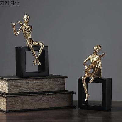 Golden Figures Band Statue Guitarist Violinist Ornaments Desk Decoration Musician Character Resin Sculpture Room Aesthetic Decor