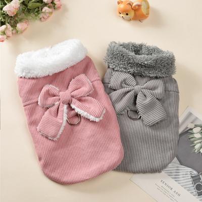 Warm Puppy Costume Cute Winter Thicken Fleece Pet Clothes With D-ring Bow For Small Dogs Cats French Bulldog Chihuahua Outfits