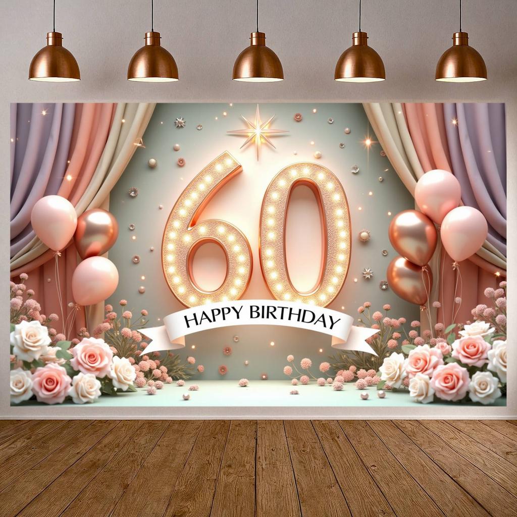Birthday Party Background Luxurious Texture 60th Birthday Backdrop 60th Party Banner Balloon Decor Birthday Celebration Banner