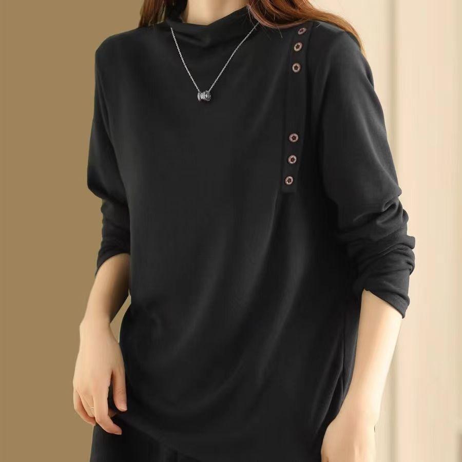 Women's Half-turtleneck Tops for Autumn and Winter Grinding and Velvet Warm Bottoming Pullover Elastic Inner and Cover Flesh with Outer Wear