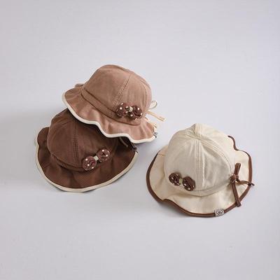 Ruffle Brim Baby Girls Fisherman Hat Drawstring Bow Kids Bucket Hats Infant Toddler UV Protection Basin Cap