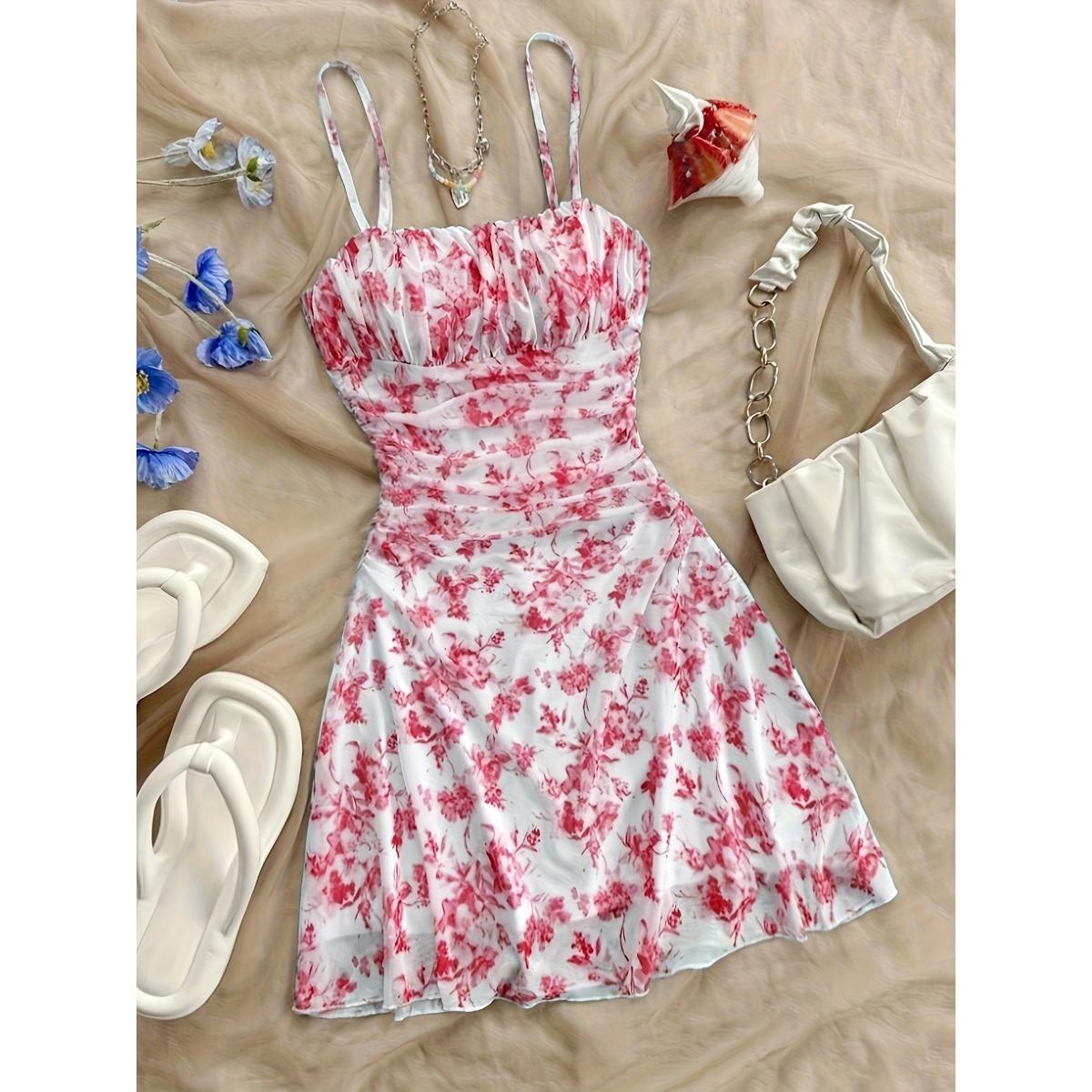 

Нове суцільне жіноче плаття з квітковим принтом, модне й елегантне на всі пори року XS