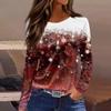 Women's 3D Gradient Striped Santa Claus Head Print Round Neck Long-sleeved T-shirt Top