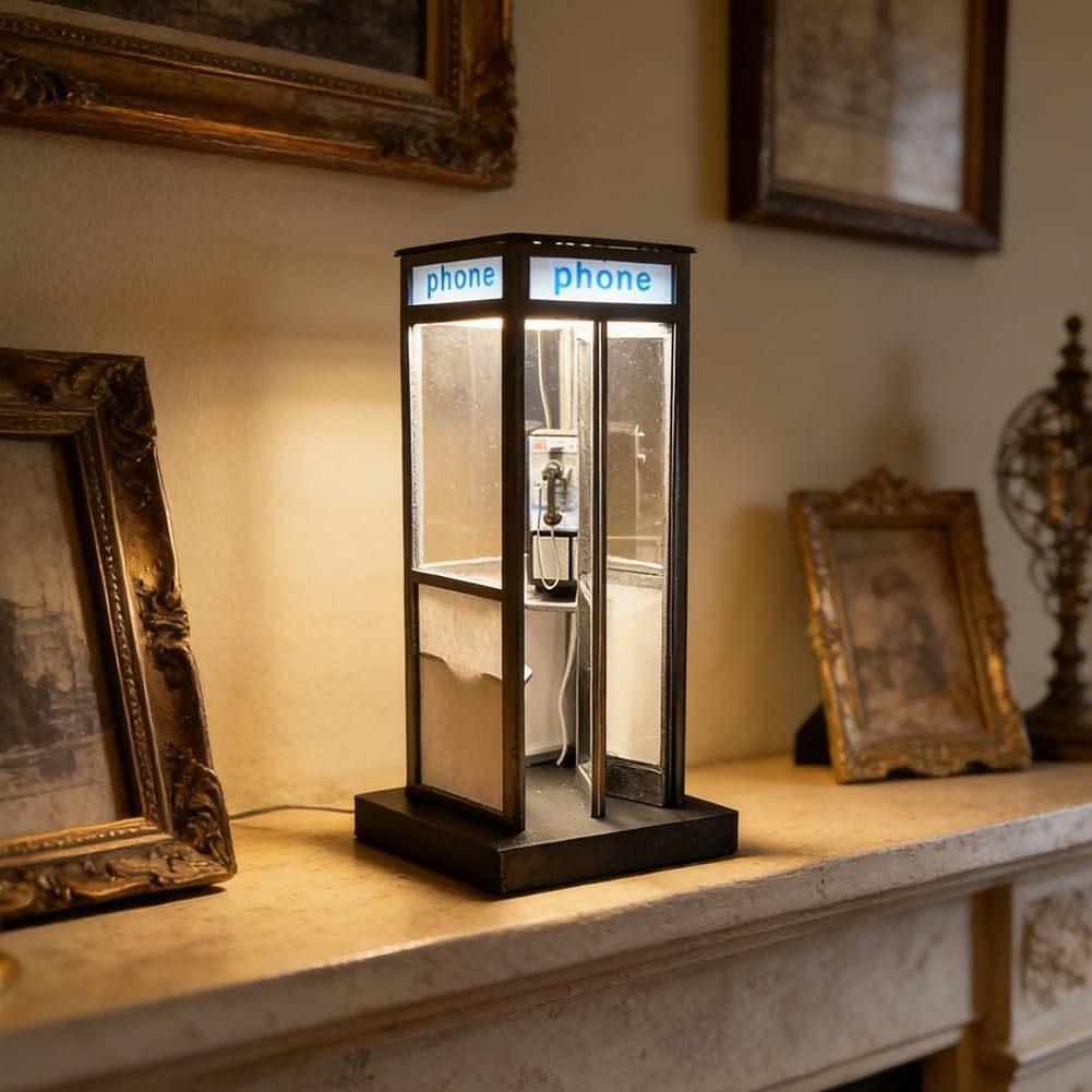 Telefonzellen-Stil Tischlampe, Dekorative Nachtlampe, Atmosphärelicht für Schlafzimmer und Wohnzimmer, Kreative Ornamente, Geschenke