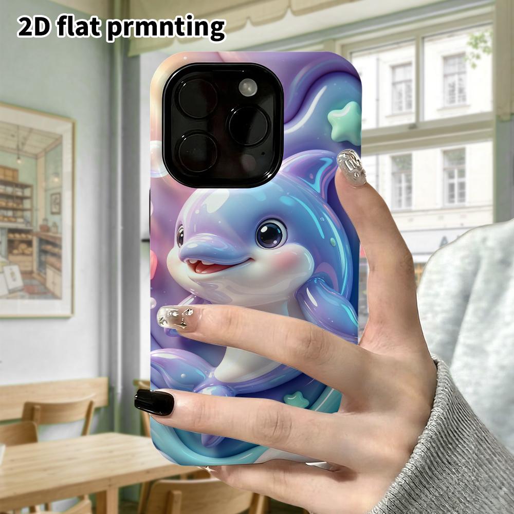 Phone Case: 2D Flat Design Suitable for iPhone 18 17 16 15 14 13 Pro Protective Case, Cartoon Dolphin, Perfect Christmas and Halloween Holiday Gift