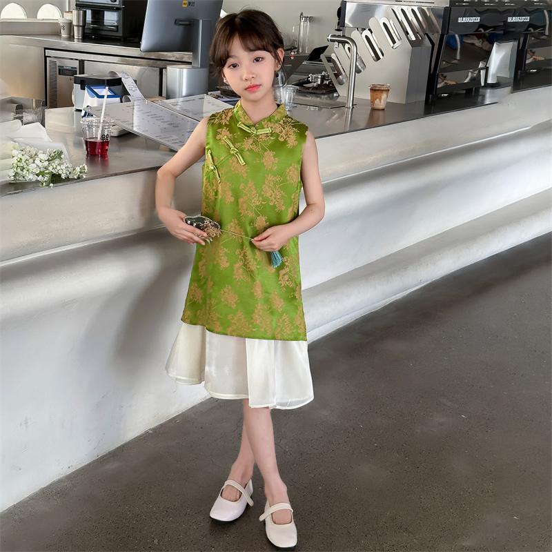 2026 new western-style thin style girls' and little girls' improved cheongsam summer new Chinese Hanfu Chinese style dress
