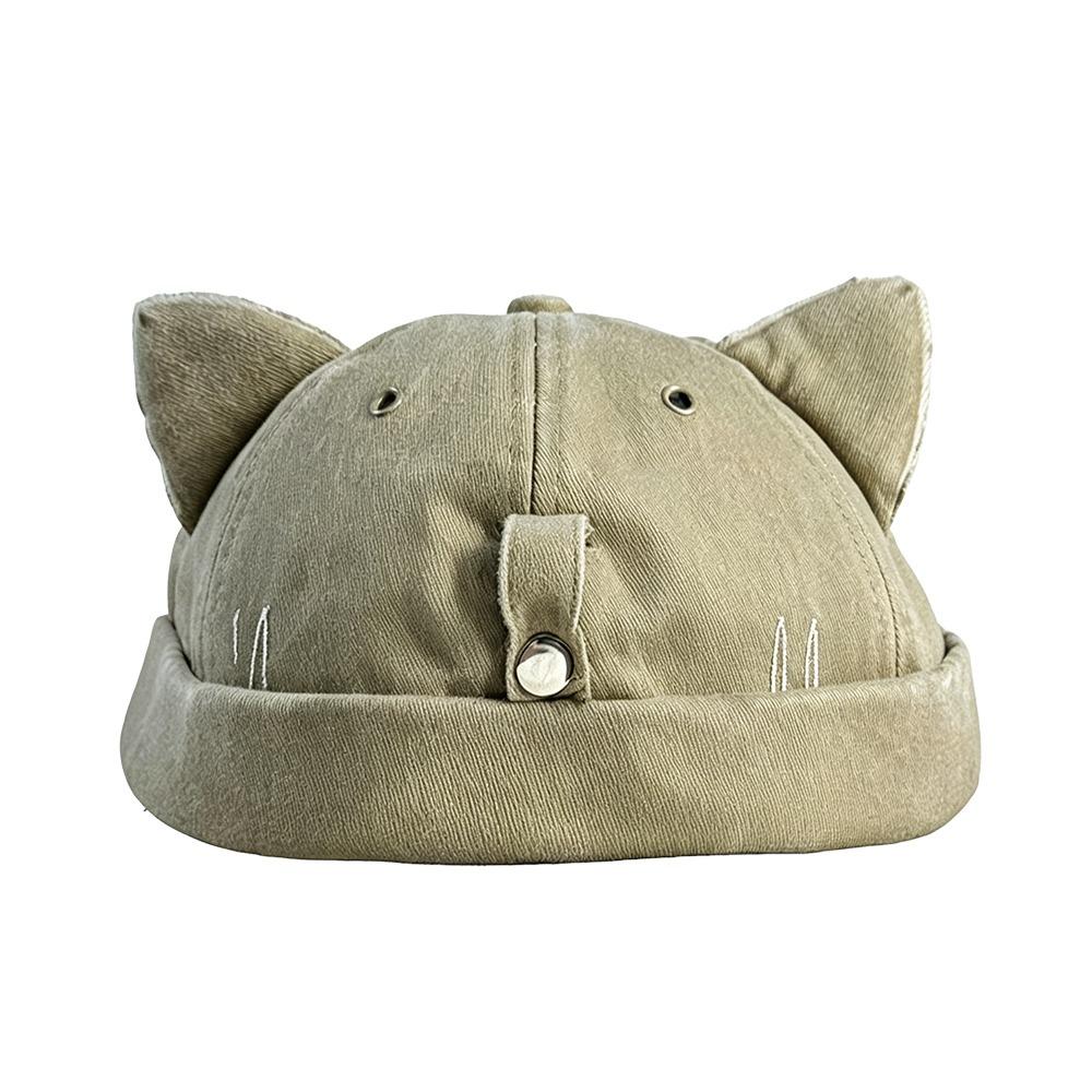 

Adjustable Cat Ears Brimless Hat Water Washed Beanie Cap Cute Sun Hats хаки