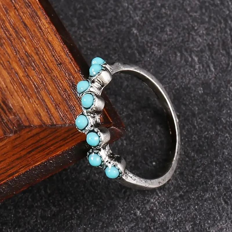 Huitan Irregular Imitation Turquoise Vintage Women Rings Metal Blue Bead Chic Y2K Girls Accessories Hot Trendy Drop Ship