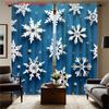 2pcs   2D Flat Printing Curtains Blue Background Snowflake Pattern Curtains for Winter Christmas Home Decor Rod Pocket Curtain