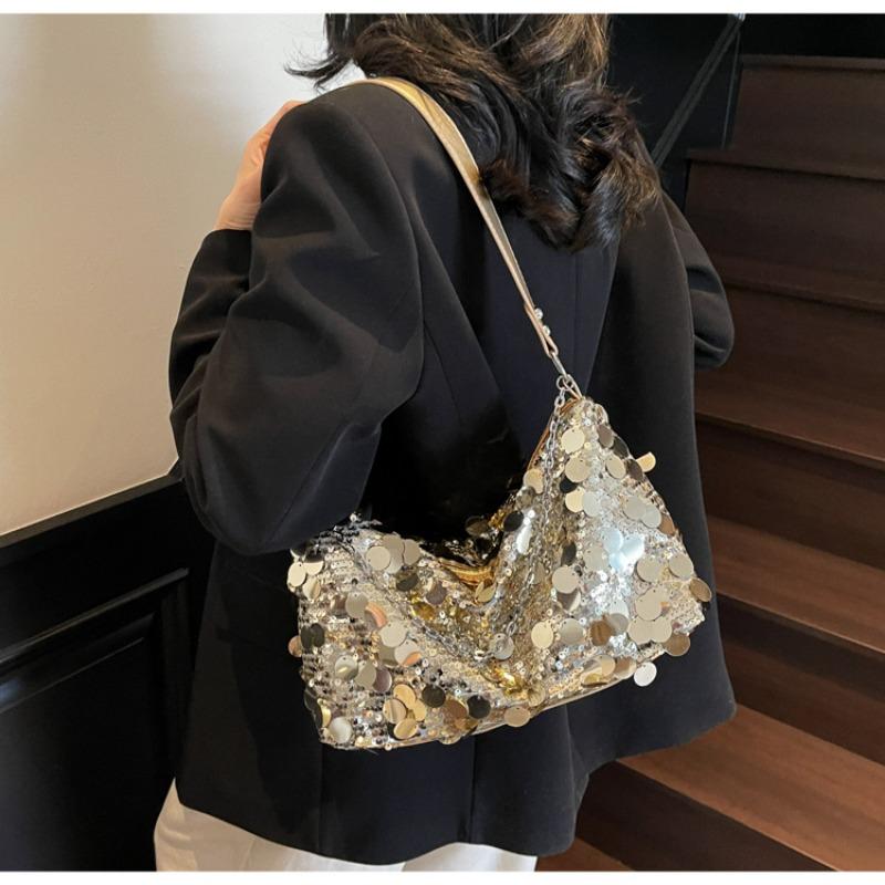 Premium bag women's large-capacity new niche single shoulder underarm bag sequined pillow bag