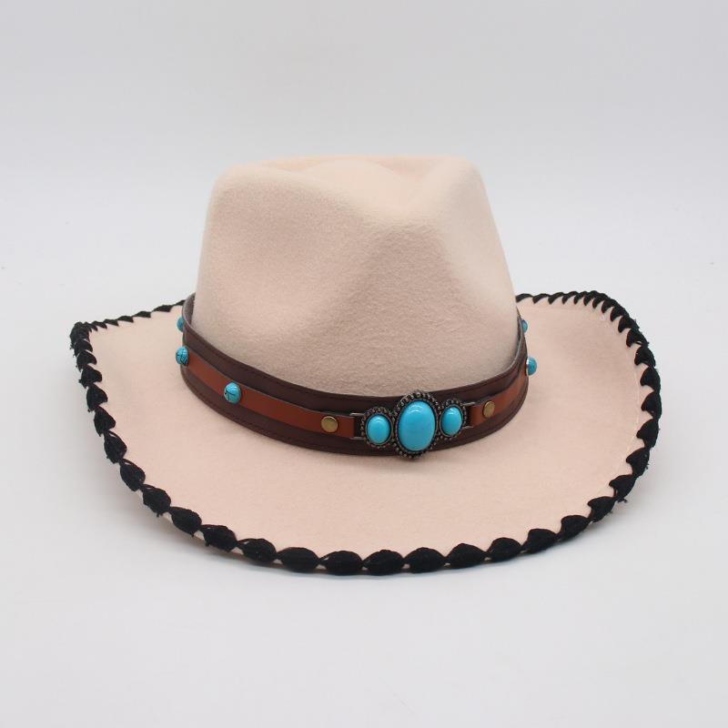 Fashion And Simple Ethnic Style Jazz Hat Men'S And Women'S Hat Cross-Border Wholesale Cowboy Hat Tibetan Vacation Hemming Top Hat