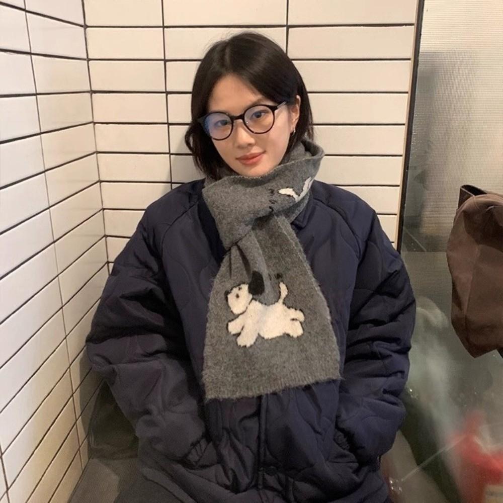 Korean Style Puppy Pattern Scarf Lightweight Knitted Shawl Fashion Cashmere Blend Scarf  Unisex