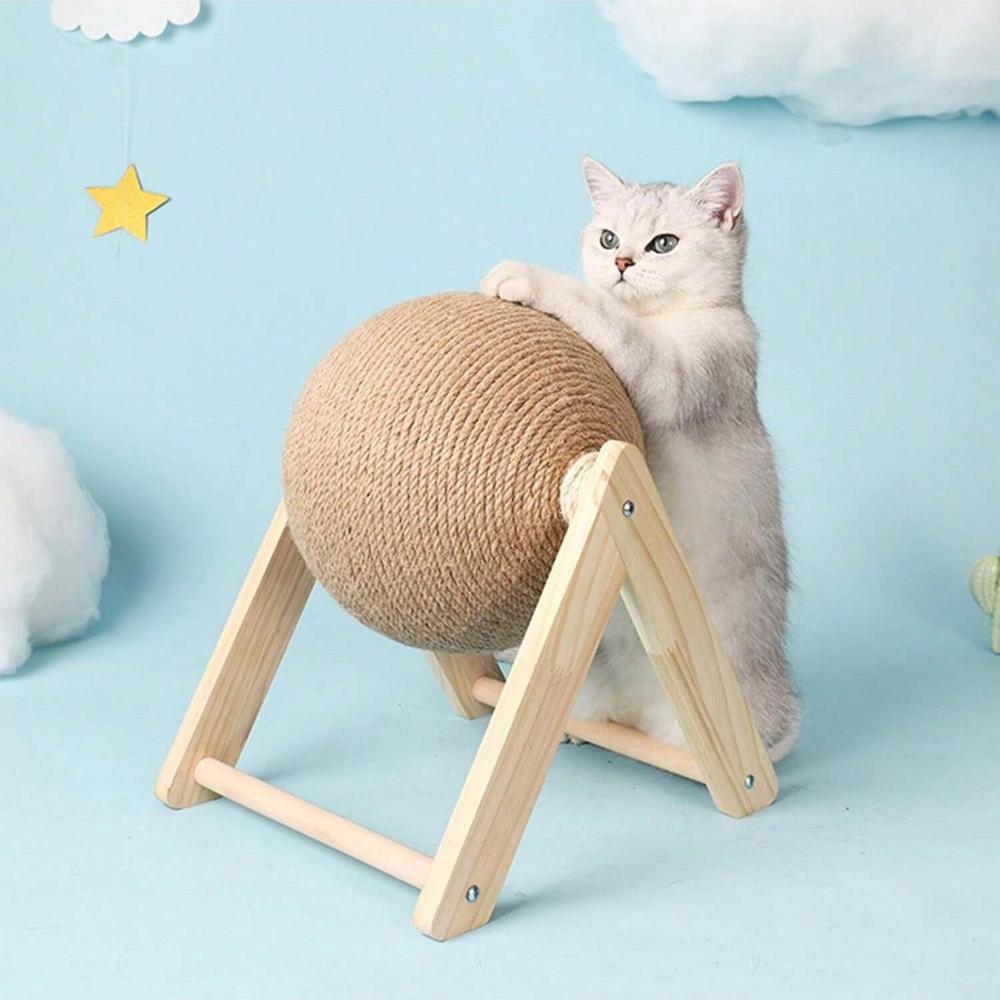 Cat Scratch Interactive Solid Wood Cat Scratch Ball Pet Toy, Containing Sisal Fiber Cat Scratch Ball, Suitable for Indoor Cat Play