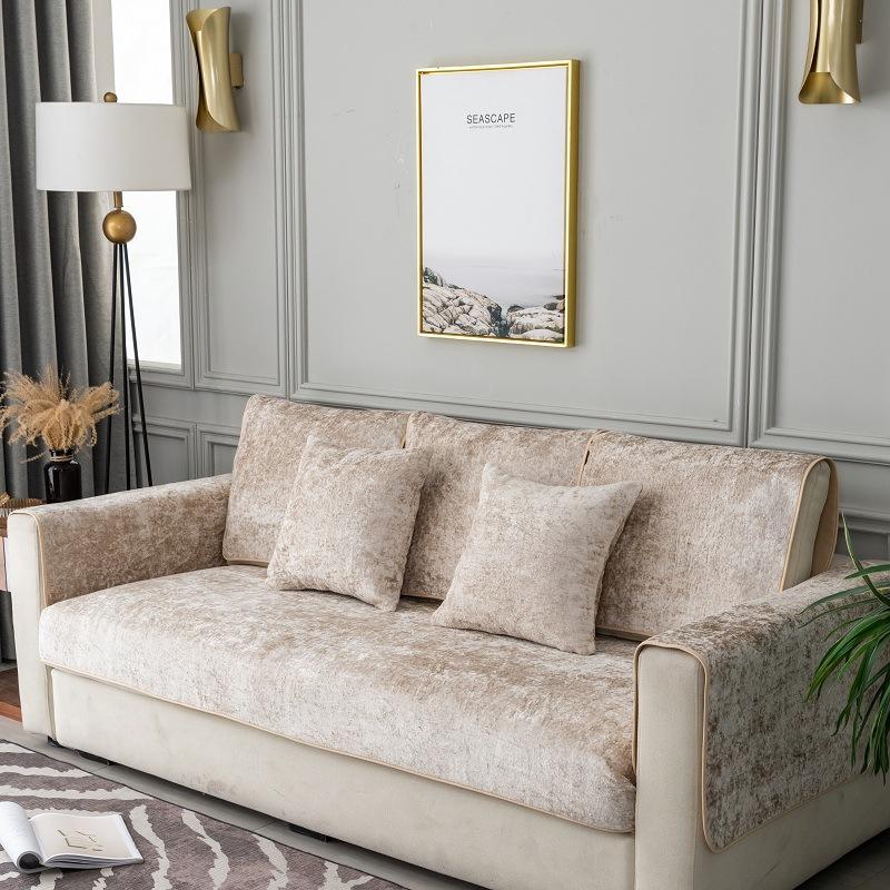 Modern Sofa Cushion Solid Color Sofa Covers for Living Room Suede Fabric Couch Cover Thicken Plush Soft and Anti-slip Sofa Cover