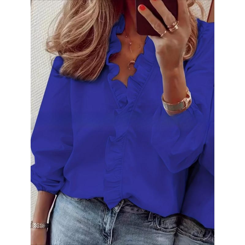 

YYFS женские модные повседневные весенне-осенние однотонные блузки и рубашки с длинными рукавами и v-образным вырезом с принтом S