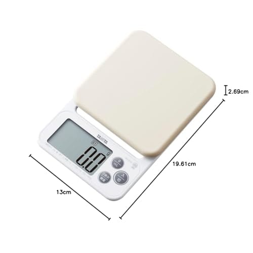 Tanita Digital Cooking Scale with Silicone Cover, 0.1g Display, 2kg Capacity, and Hook Hole for Convenient Storage, White (KJ-212 WH)