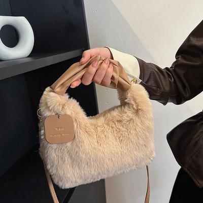 Kadınlar için taşınabilir peluş çapraz askılı omuz çantası, monokromatik omuz çantası, yumuşak ve rahat kumaş, basit ve zarif, yeni