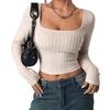 2025 Women's Solid Color Long Sleeve Ribbed Casual T-shirt