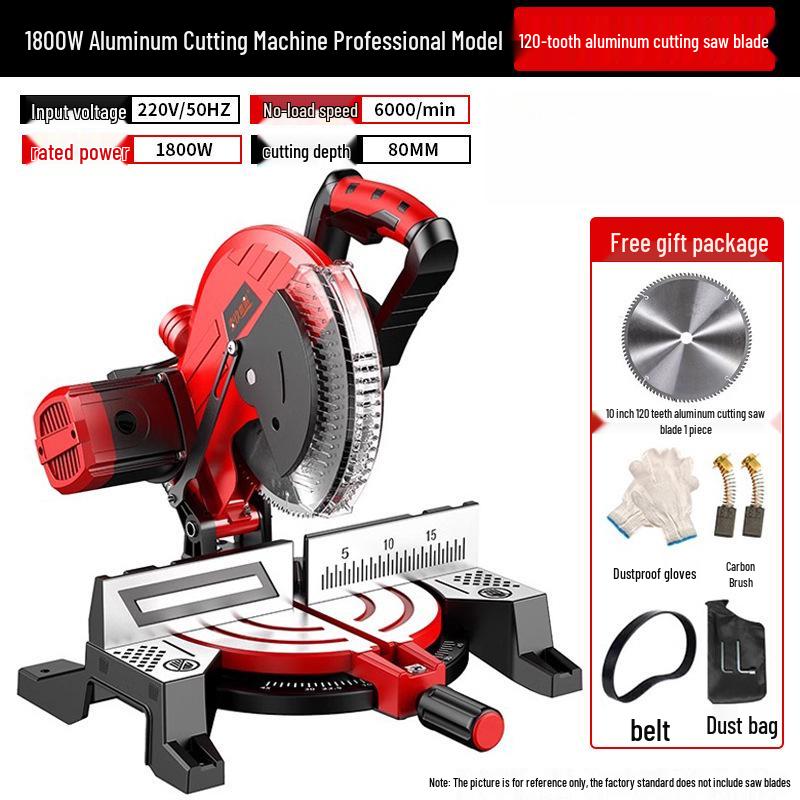 10-Inch High Precision Aluminum Alloy Miter Saw for Multifunctional Wood & Metal Cutting, 45 Degree Configuration.