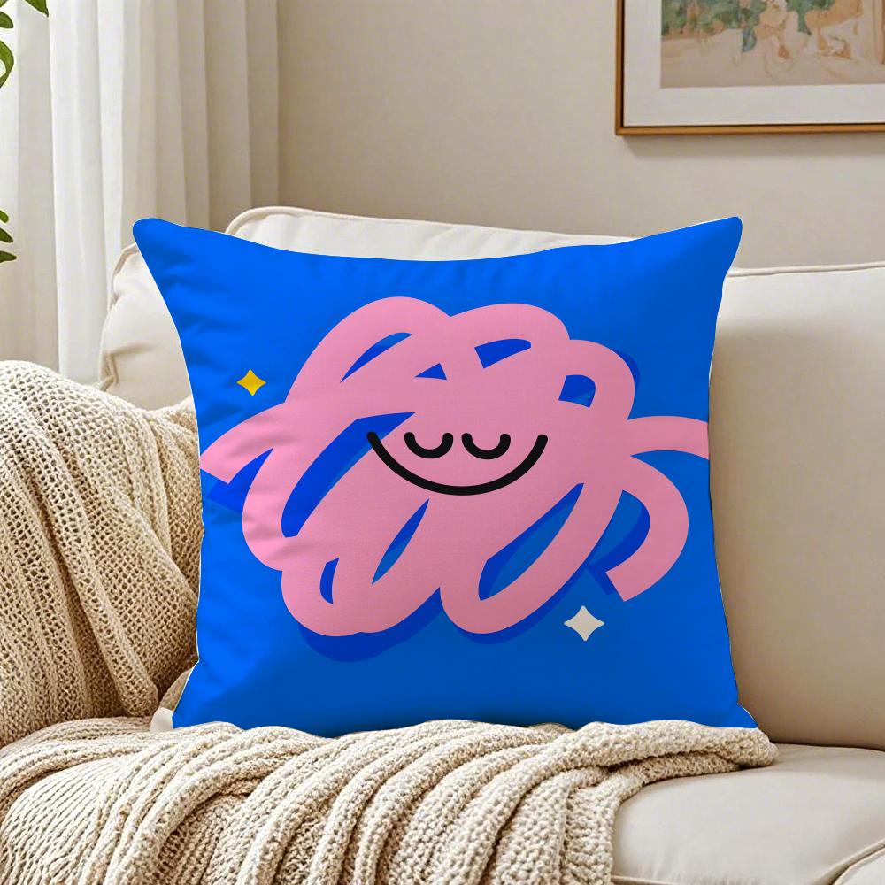 A Happy Facial Expression Image Cushion Cover Pillowcase Antidustmite Living Room Sofa Decor Cushion Room