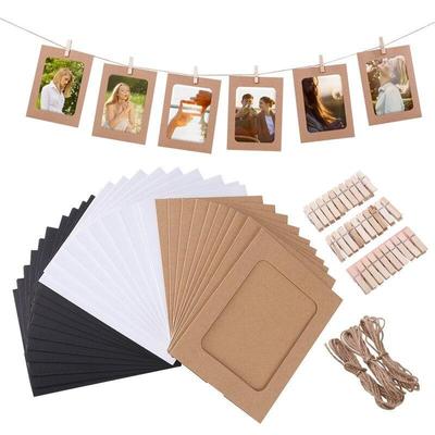 10 pçs combinação quadro de papel com clipes diy papel kraft quadro de imagem pendurado parede fotos álbum 2m corda decoração para casa artesanato wbl